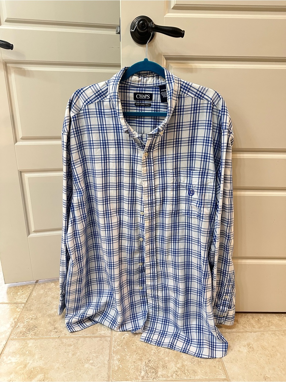 Chaps Men’s White and Blue Plaid Button-Down Shirt